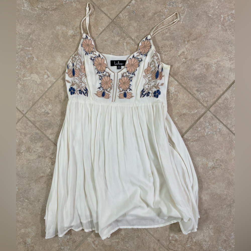 White Floral Spaghetti Strap Dress